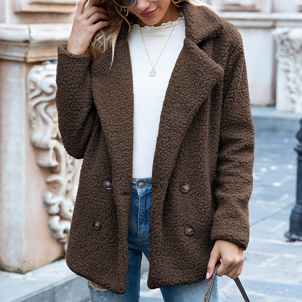 Loose Lapel Fluffy Coat Winter Button Jacket Cardigan Outwear For Women Clothing